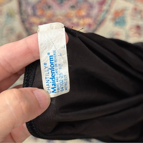 Vtg Chantilly Maidenform Lace Satin Half Slip Sz Lg Black Dacron Nylon USA Made - Picture 4 of 5